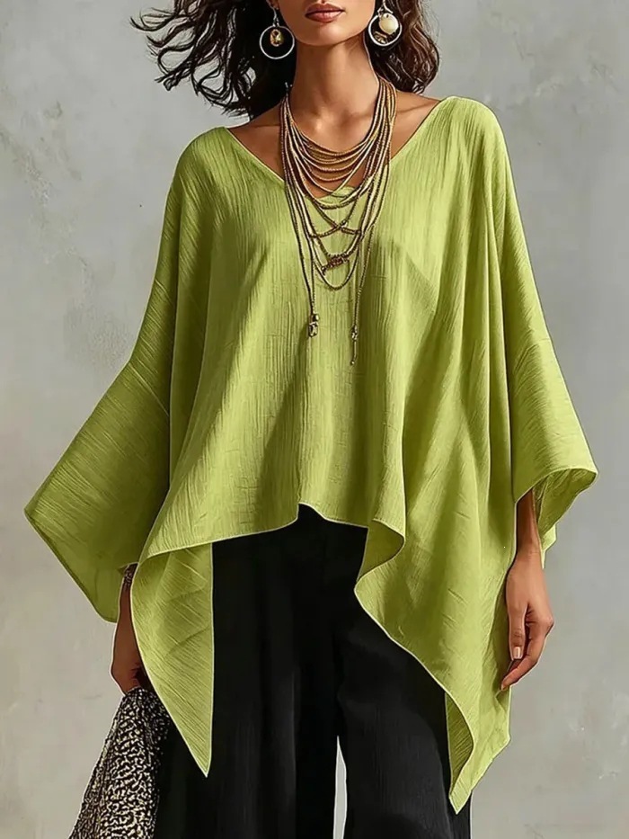 Women's Loose V-Neck Asymmetrical Batwing Sleeve Top Casual Vacation