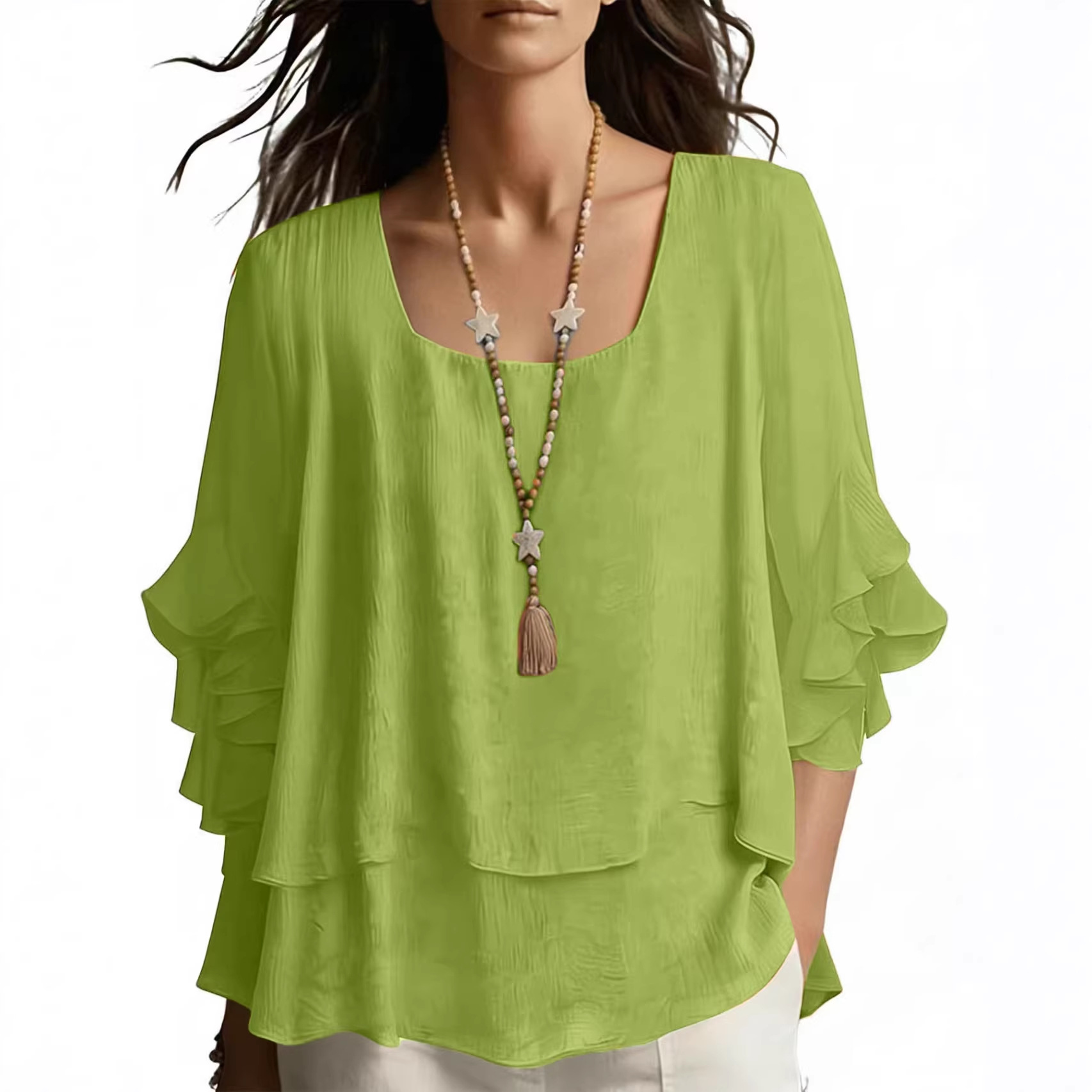 Women's Round Neck Flared Sleeve Loose Casual Top