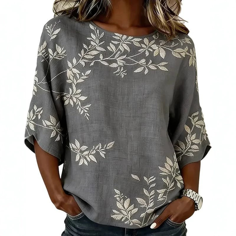 Floral Petal Print Short Sleeve Casual Women's Top