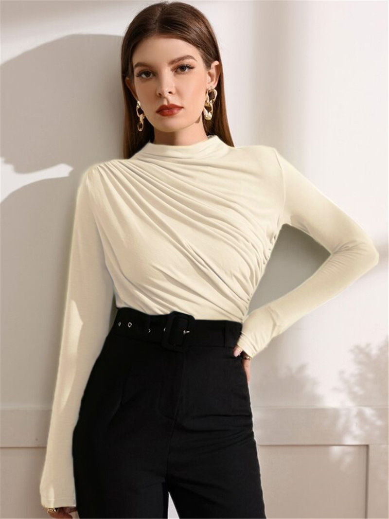 Mock Neck Ruched Long Sleeve T-Shirt