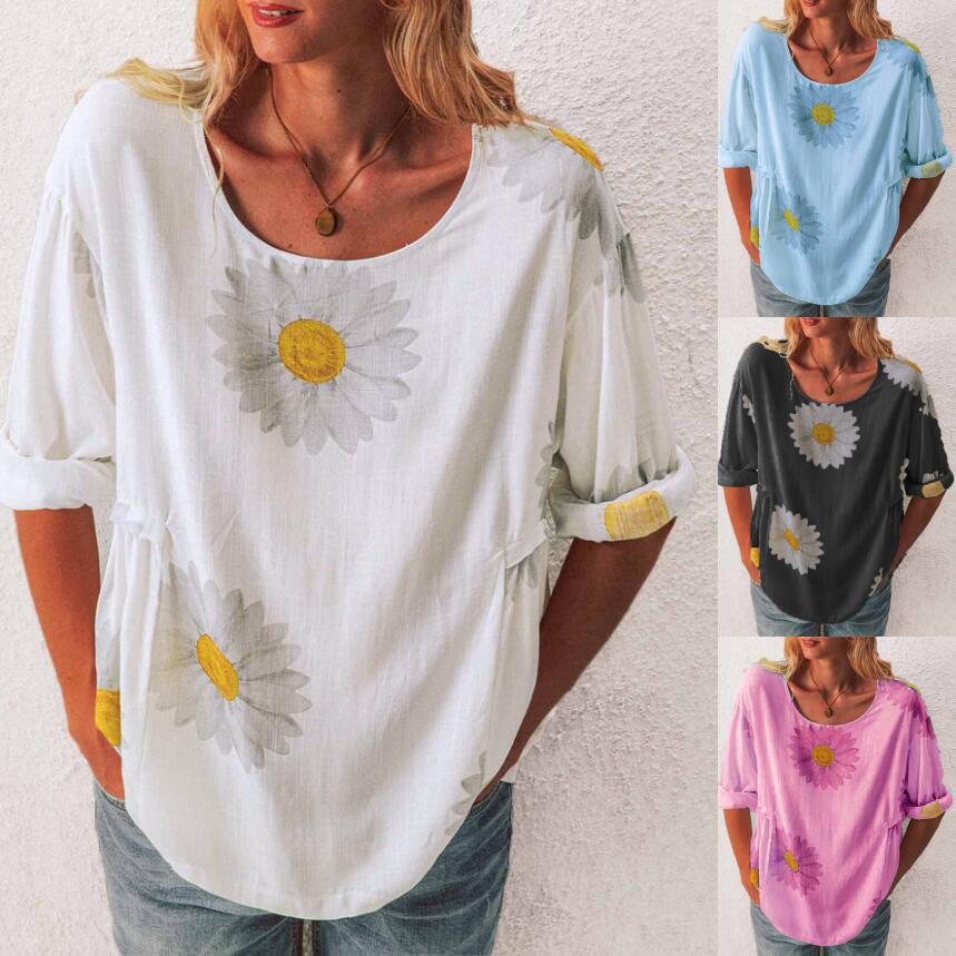 Women's Floral Print Cotton-Linen Blend T-Shirt