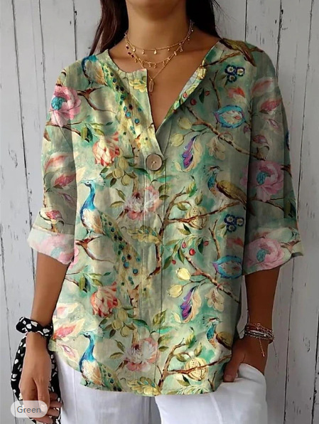 Button V-Neck Casual Top T-Shirt