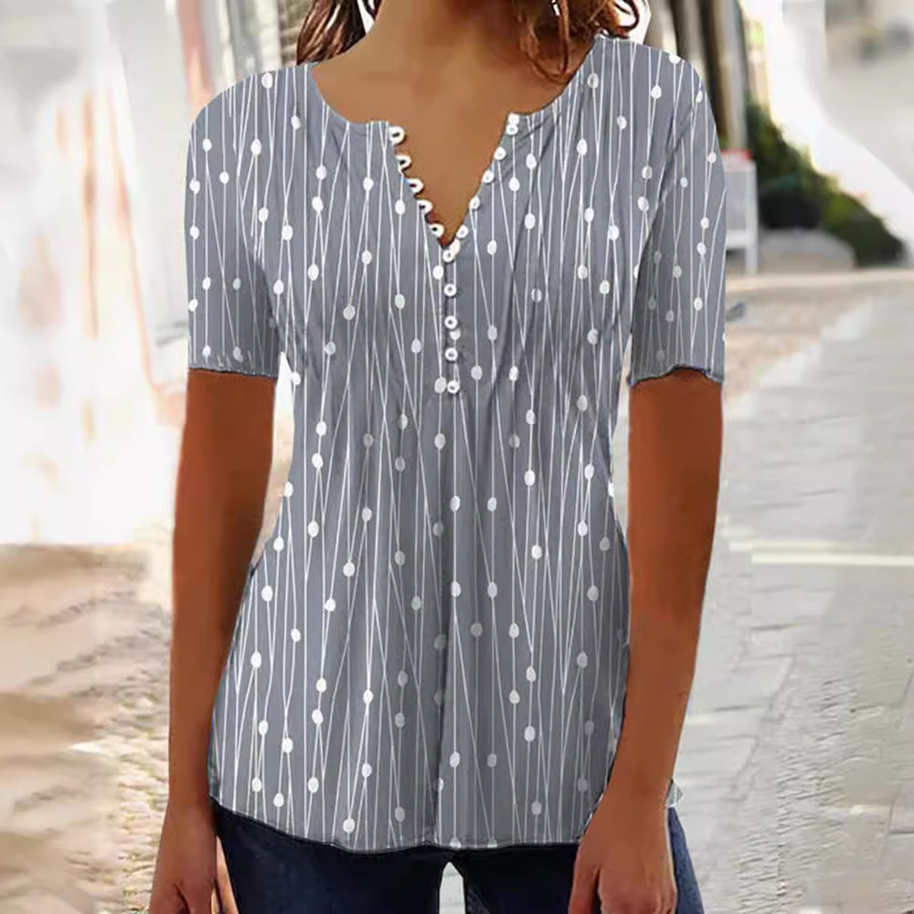 V-Neck Polka Dot Short Sleeve Blouse