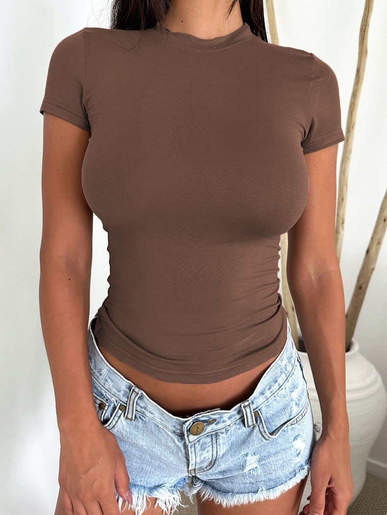Women's Y2K Solid Color Slim Fit Short Sleeve T-Shirt