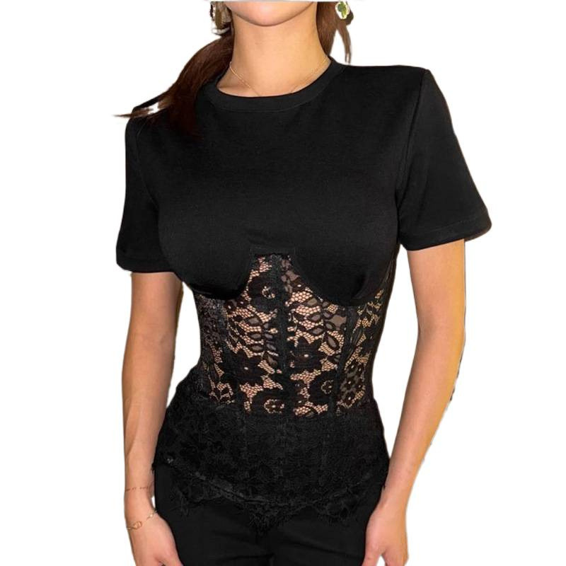 Women's Sexy Lace Perspective Patchwork Crop Top