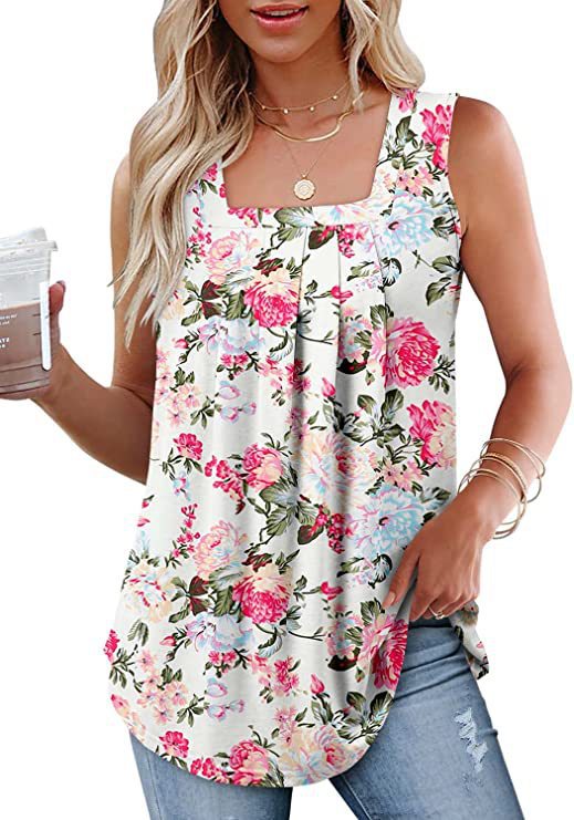 Women's Sleeveless Square Neck Printed Tank Top