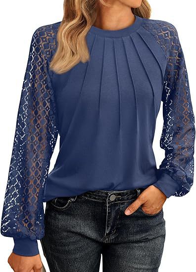 Women's Lace Trim Long Sleeve Knit Shirt
