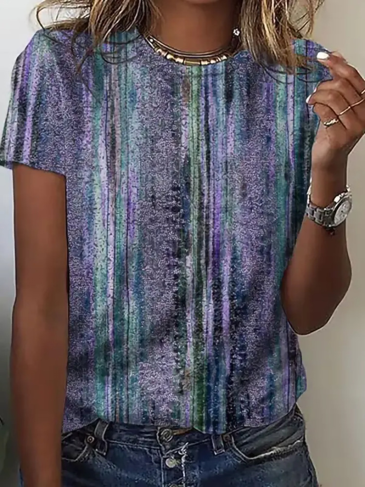 Women's Casual Crewneck Short Sleeve Digital Print T-Shirt
