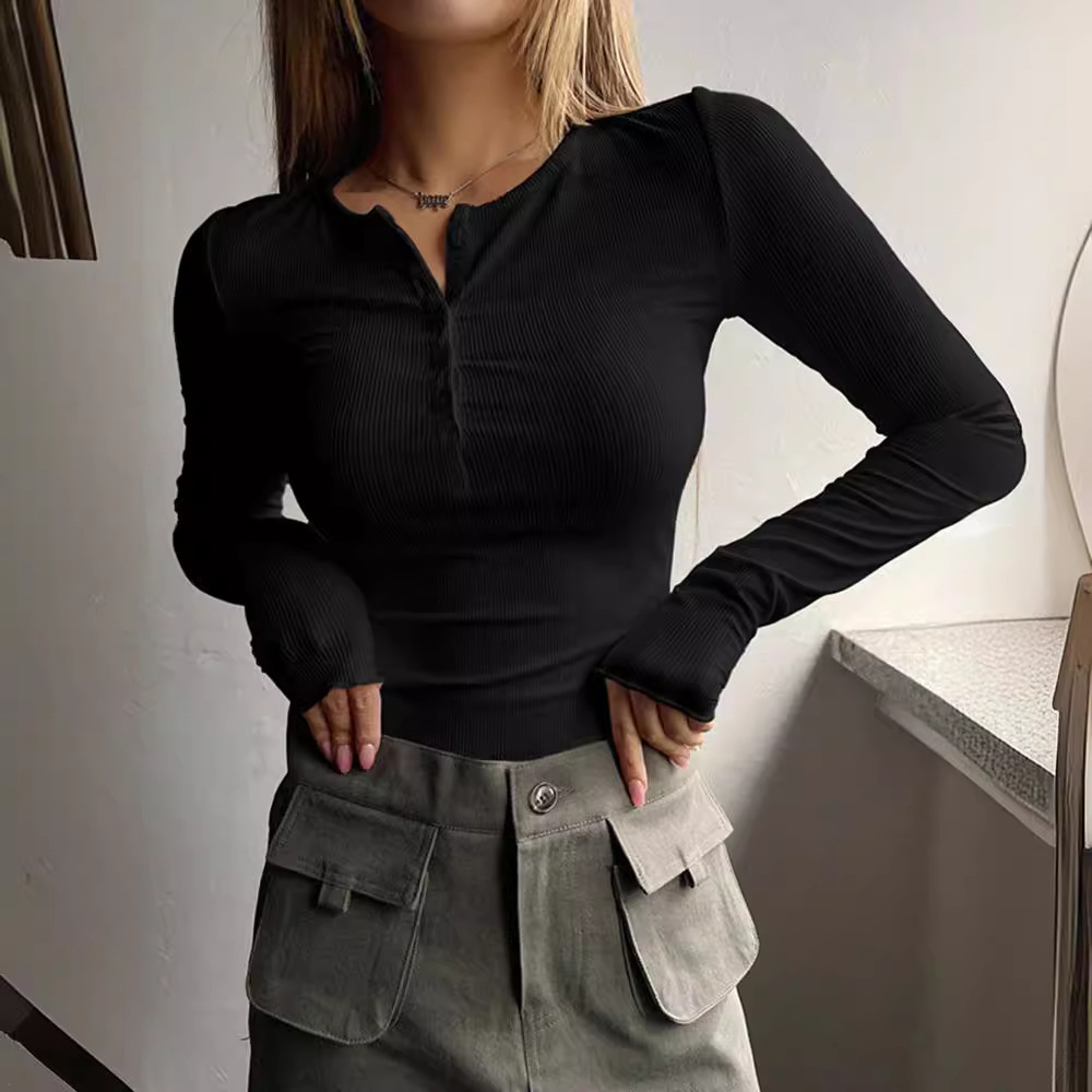 Women's Button Ribbed Slim Fit Knit Top