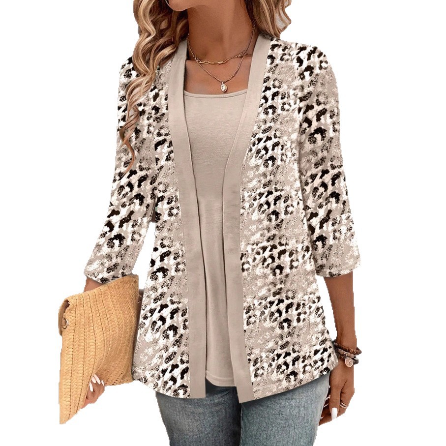 Women's Digital Print Faux Two-Piece Cardigan T-Shirt