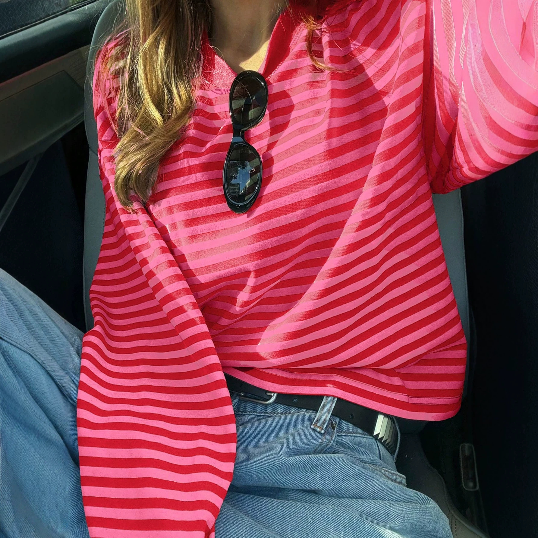 Women's Colorblock Striped Long Sleeve Crew Neck Loose Top
