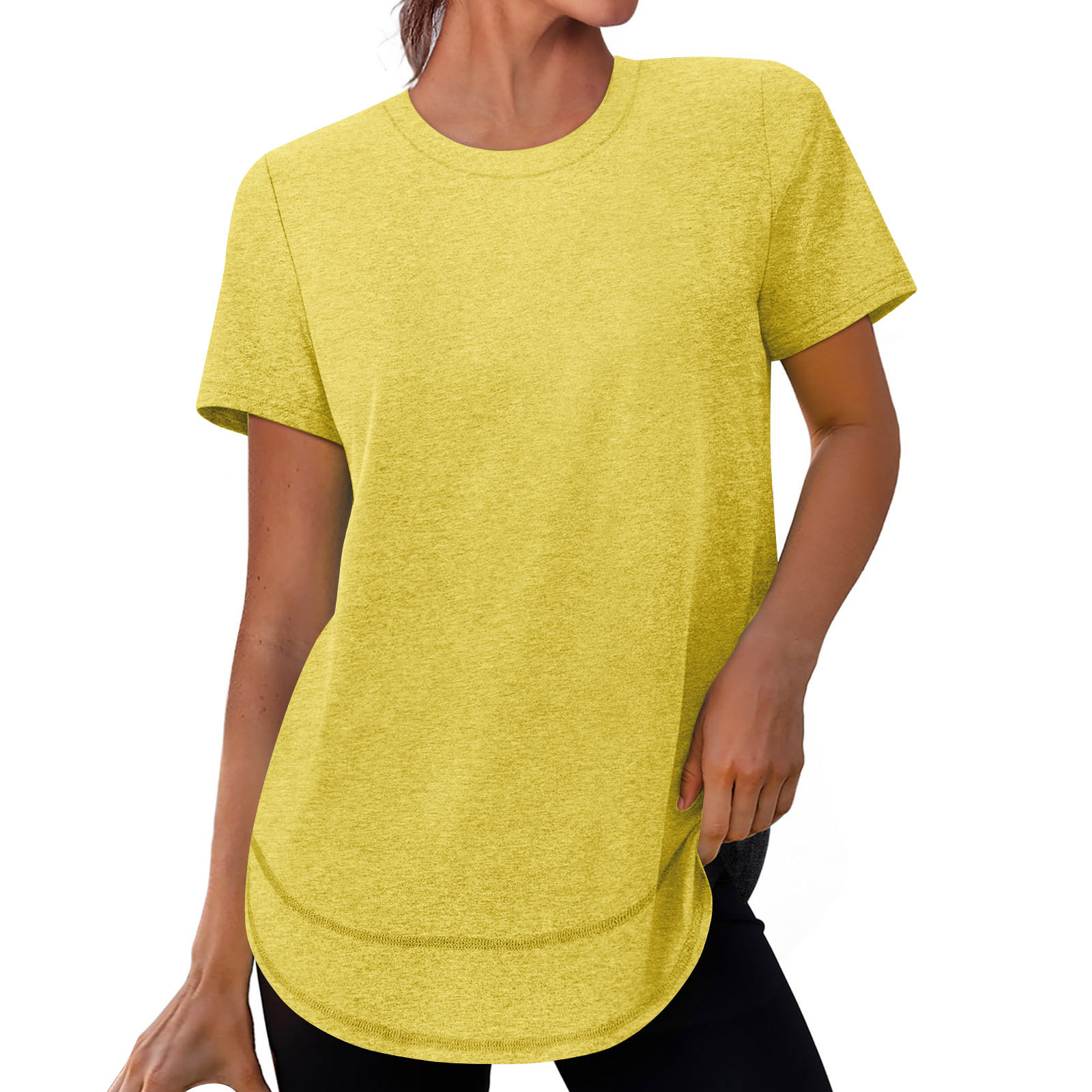 Women's Casual Loose Short Sleeve Solid Crewneck Pullover T-Shirt