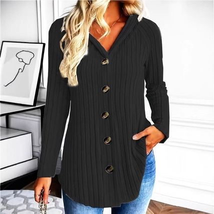 Button Waist Long Sleeve Hooded Top