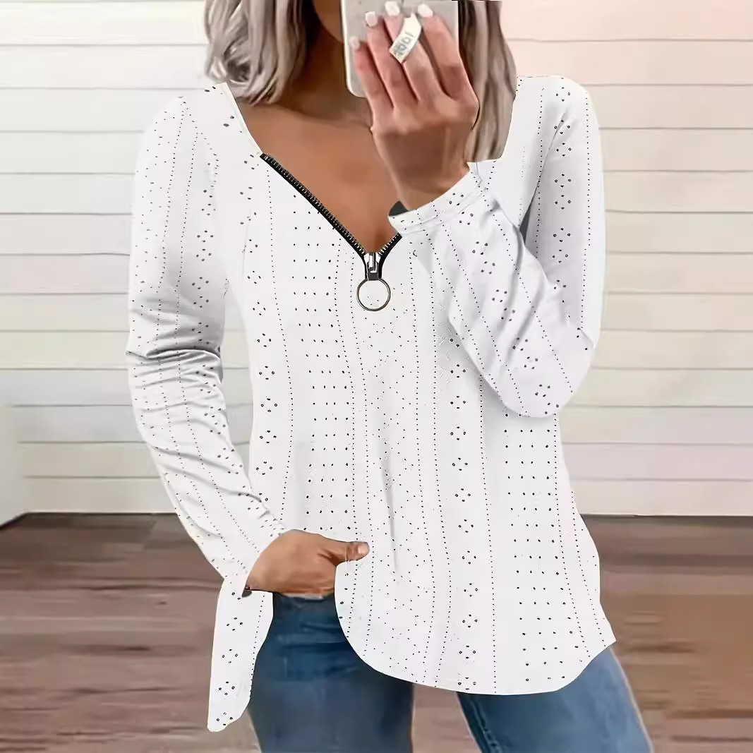 V-Neck Long-Sleeve Jacquard T-Shirt