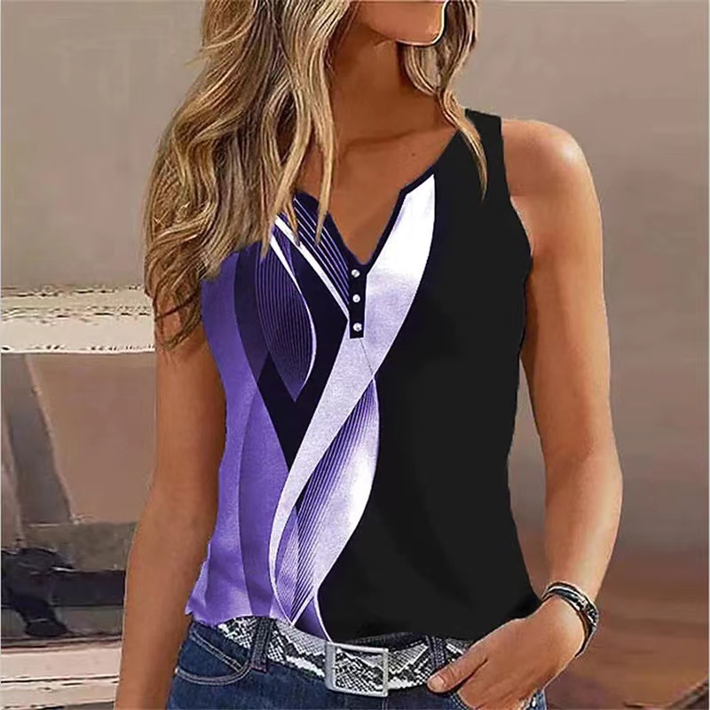 V-Neck Abstract Print Sleeveless Tank Top