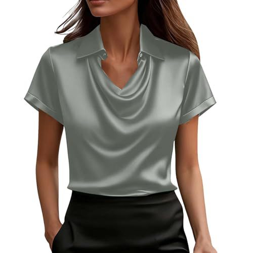 Women's Draped Neck Short Sleeve Solid Color Top