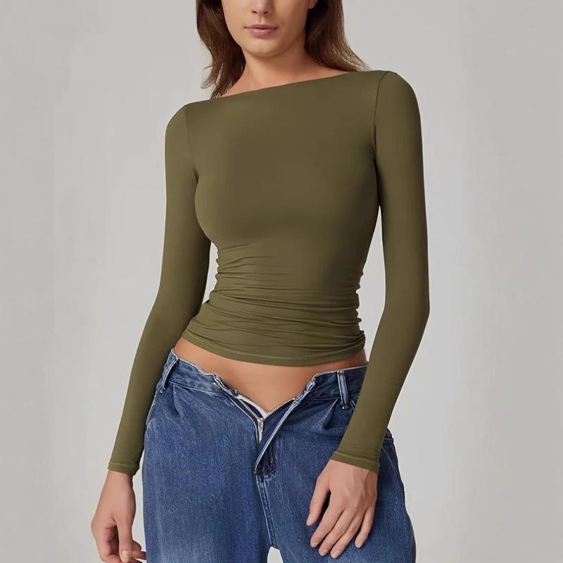Sexy Open Back Long Sleeve Fitted Top