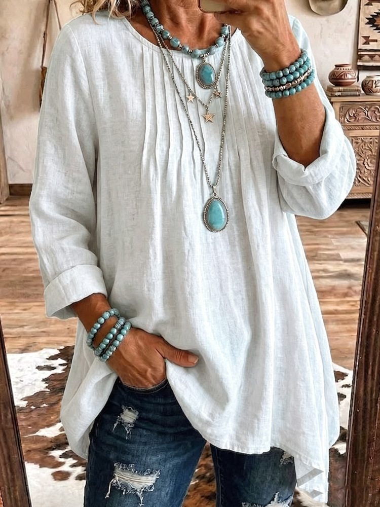 Women's Casual Crewneck Long-Sleeve Solid T-Shirt