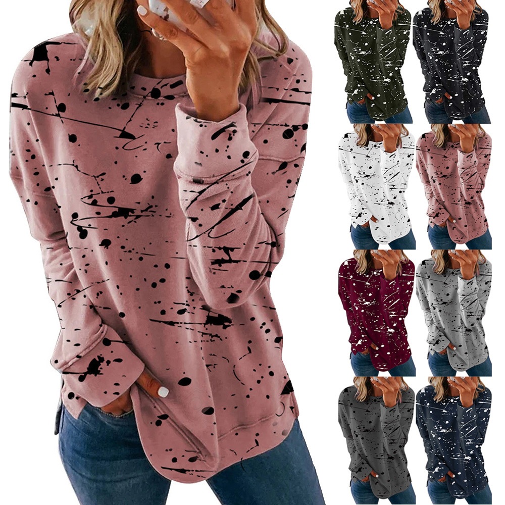 Women's Graffiti Print Loose Long-Sleeve T-Shirt