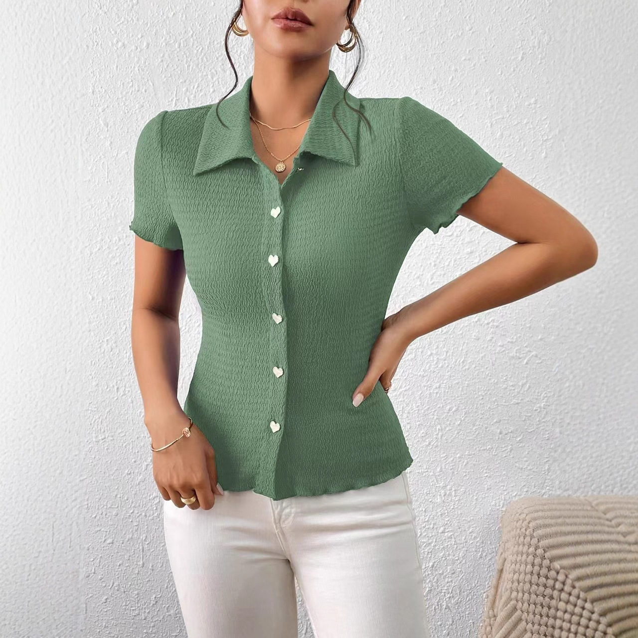 Women's Solid Color Slim Fit Polo Shirt Short Sleeve T-Shirt