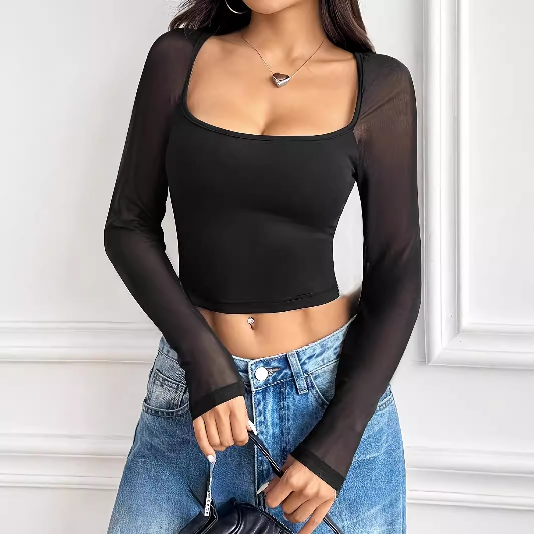 Elegant Square-Neck Slim-Fit Cropped Tee