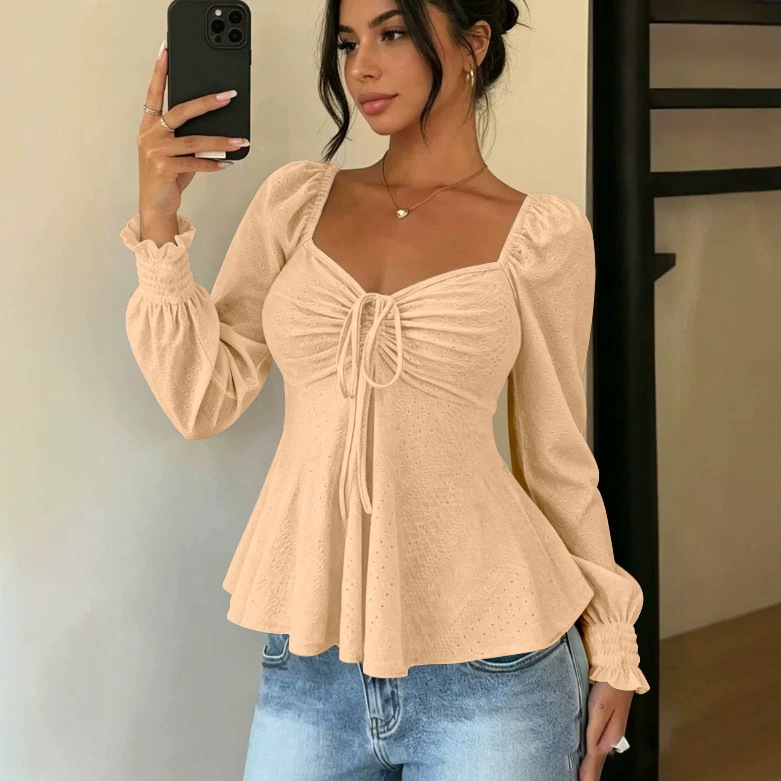 V-Neck Drawstring Ruched Short Sleeve Solid Color Top
