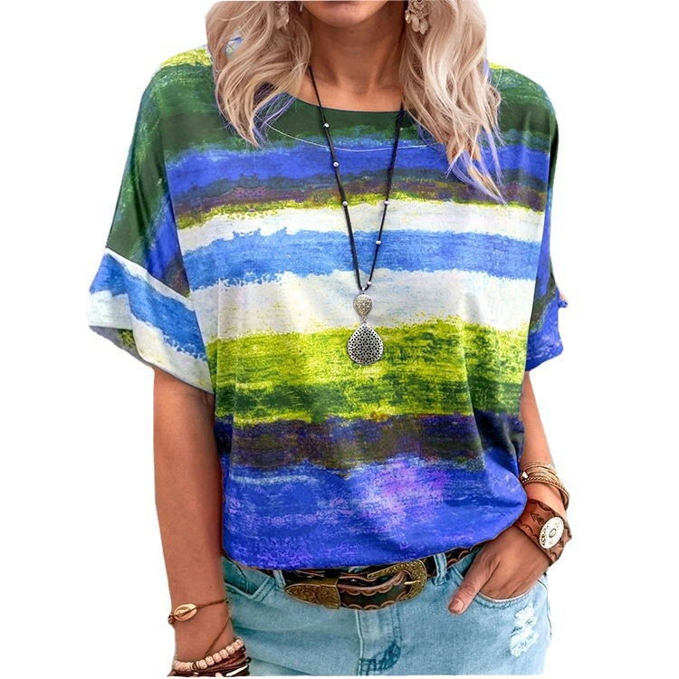 Women's Short Sleeve Gradient Colorblock T-Shirt