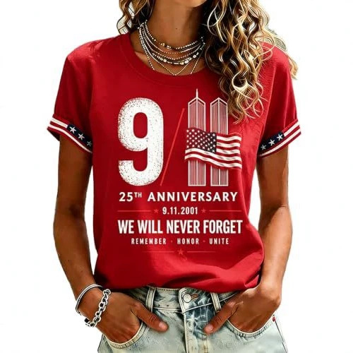 Women's Summer 911 Twin Towers 3D Print Short Sleeve T-Shirt