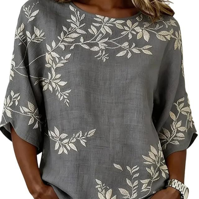 Floral Petal Print Short Sleeve Casual Women's Top