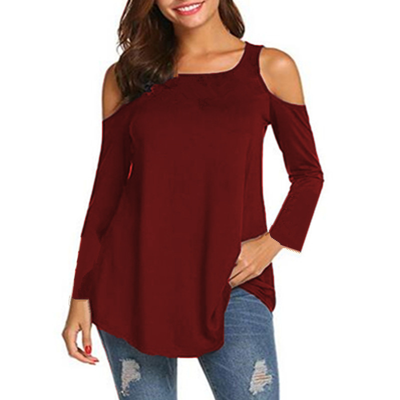 Women's Off-Shoulder Long-Sleeve Loose Plus-Size T-Shirt