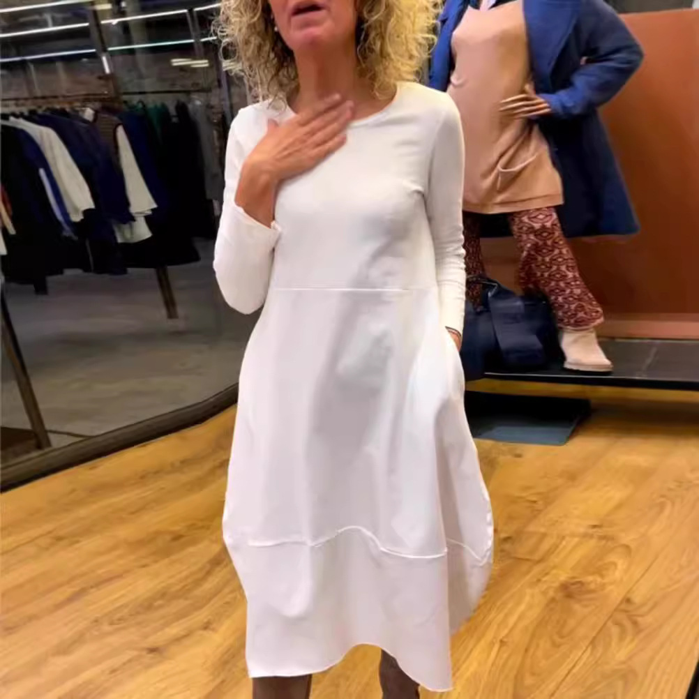 Women's Solid Color Round Neck Long Sleeve Maxi Dress
