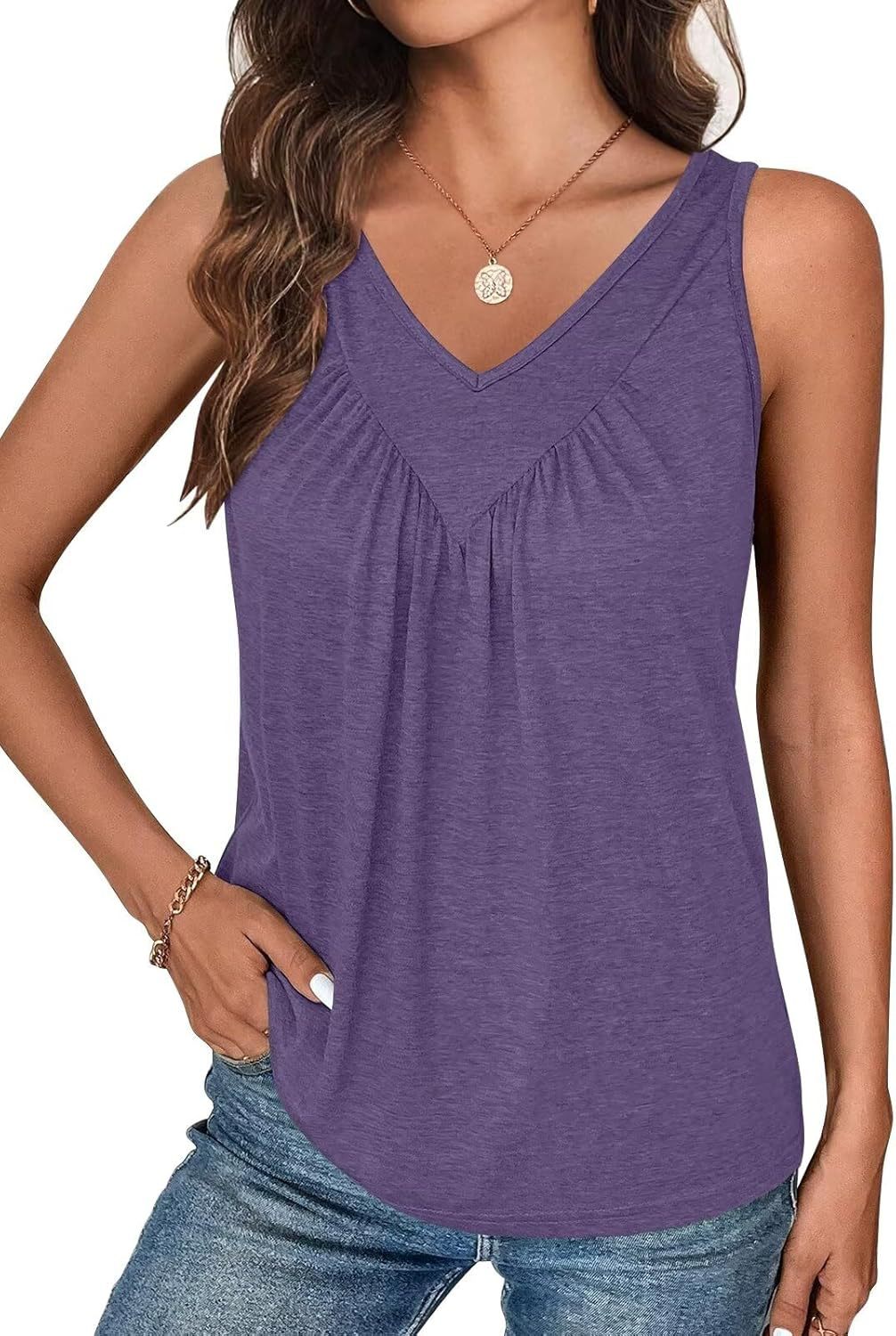 Women's Sleeveless V-Neck Ruched Tank Top