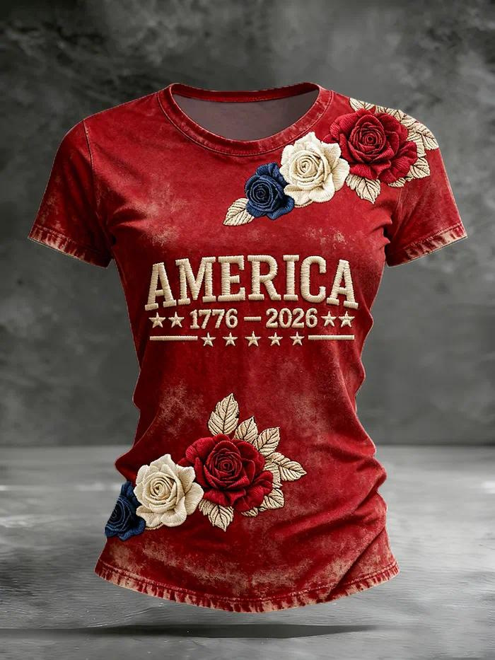 Women's Summer American Flag 3D Print Short Sleeve T-Shirt