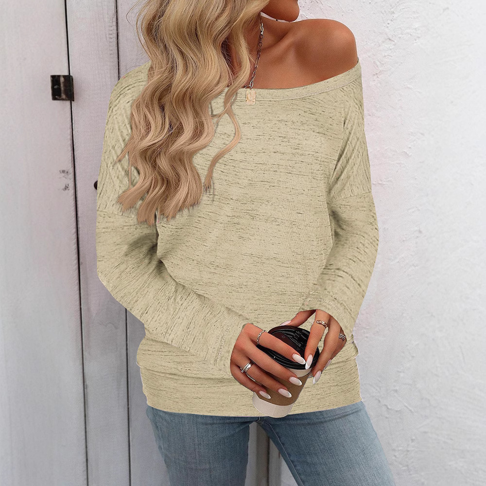 Women's Loose Crewneck Long-Sleeve Solid Color Casual T-Shirt