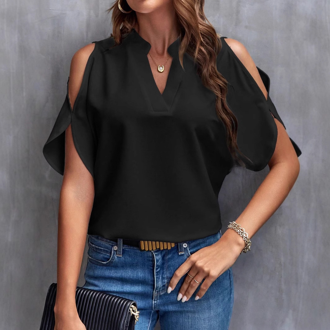 Women's Printed V-Neck Cold-Shoulder Blouse