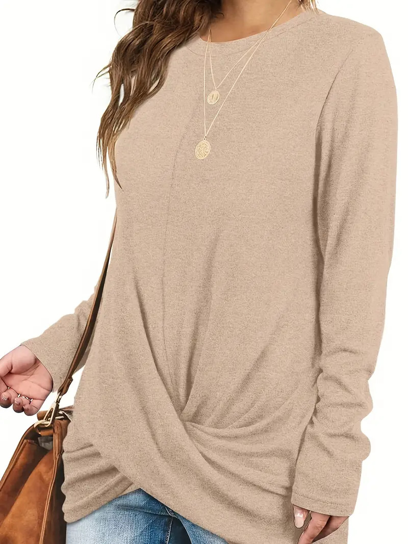 Women's Plus Size Twist Knot Long Sleeve Top