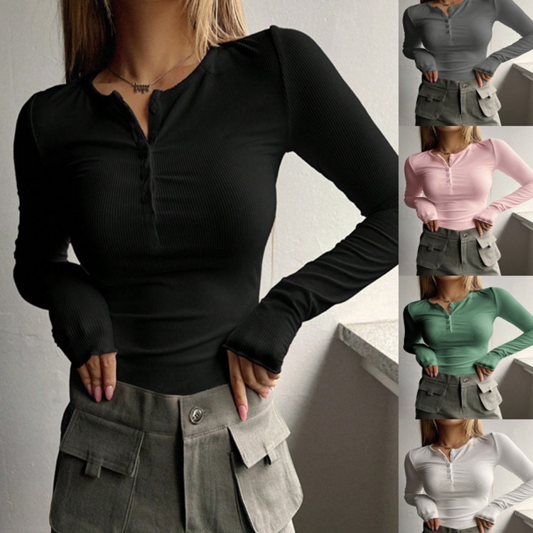 Women's Button Ribbed Slim Fit Knit Top