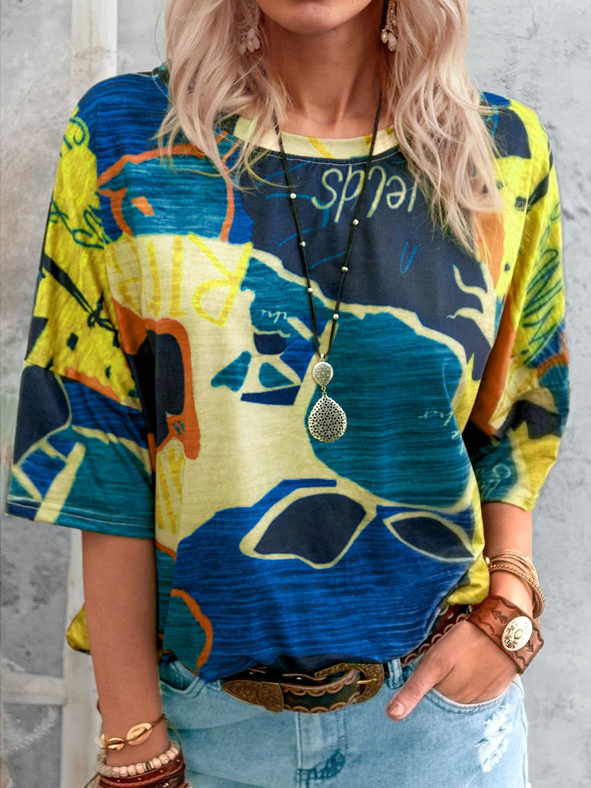 Women's Short Sleeve Crewneck Map Print T-Shirt