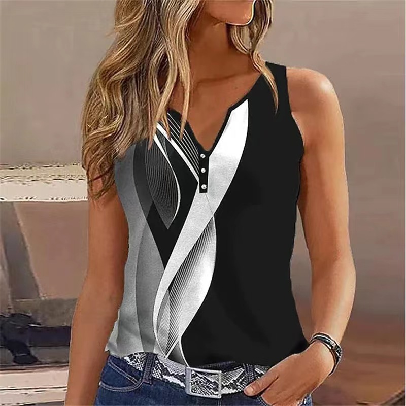 V-Neck Abstract Print Sleeveless Tank Top