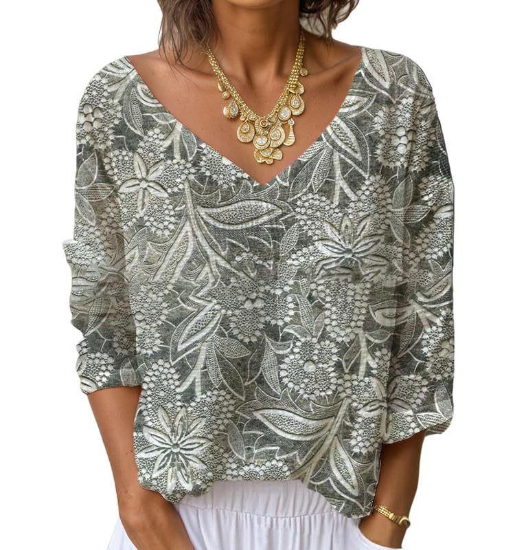 Women's V-Neck Long Sleeve Printed T-Shirt
