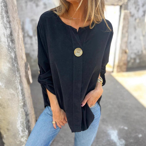 Slim-Fit Long-Sleeve Corduroy Pullover Top