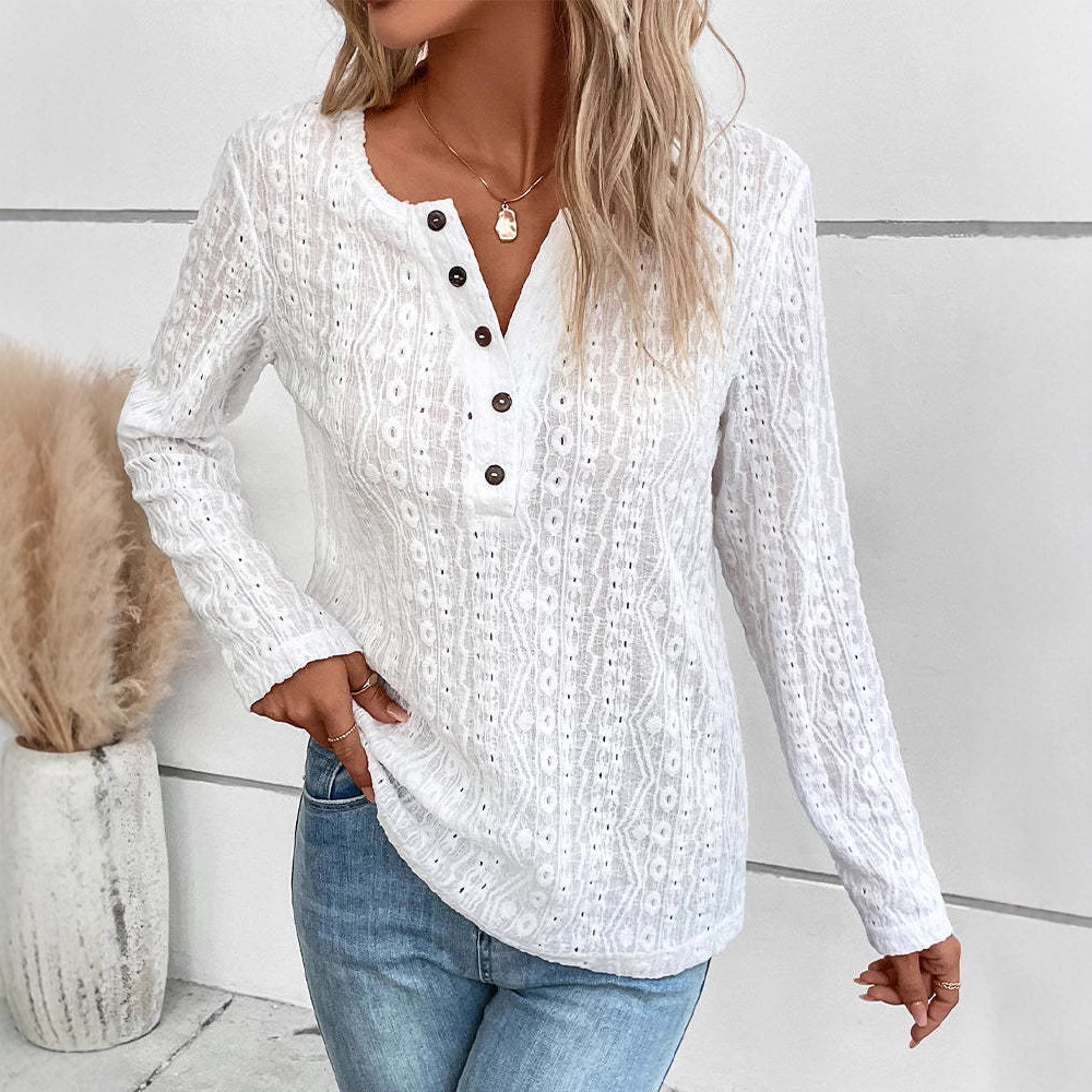 Women's Casual V-Neck Cutout Long-Sleeve Top