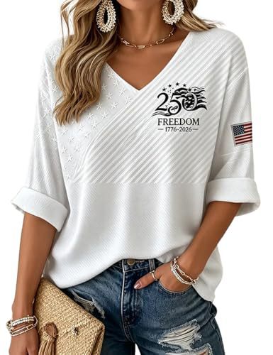 American Flag Print V-Neck Short Sleeve Women's T-Shirt