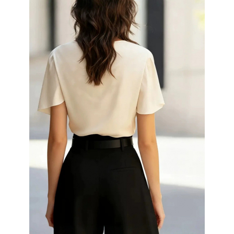 Women's Asymmetric One-Shoulder Ruffle-Sleeve T-Shirt, Solid Color, Flattering Fit