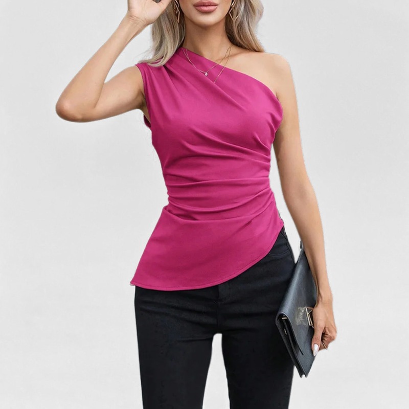 Solid One-Shoulder Asymmetric Sleeveless Top