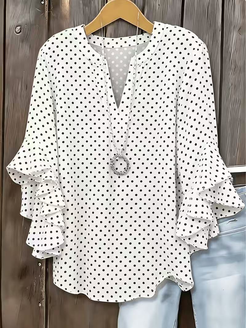 Polka Dot Print V-Neck Half-Sleeve Women's T-Shirt