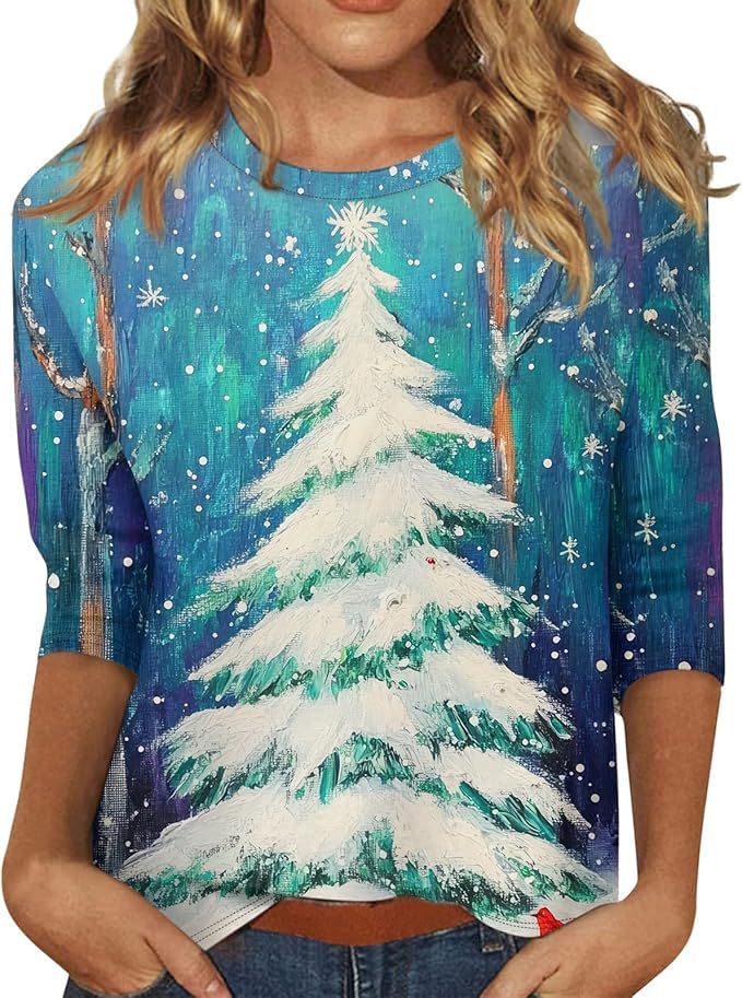 Christmas Tree Bow Print Women's Half-Sleeve T-Shirt