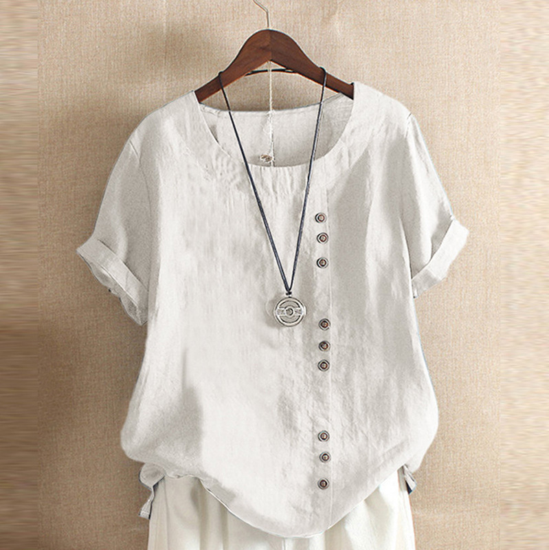 Women's Cotton Linen Plus Size Loose Casual T-Shirt