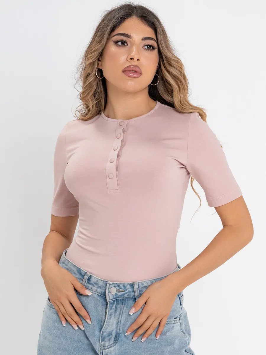 Women's Slim Fit Button Short Sleeve T-Shirt