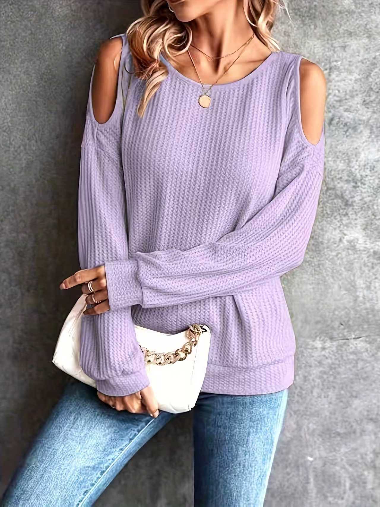 Women's Off-Shoulder Back Button Long-Sleeve T-Shirt